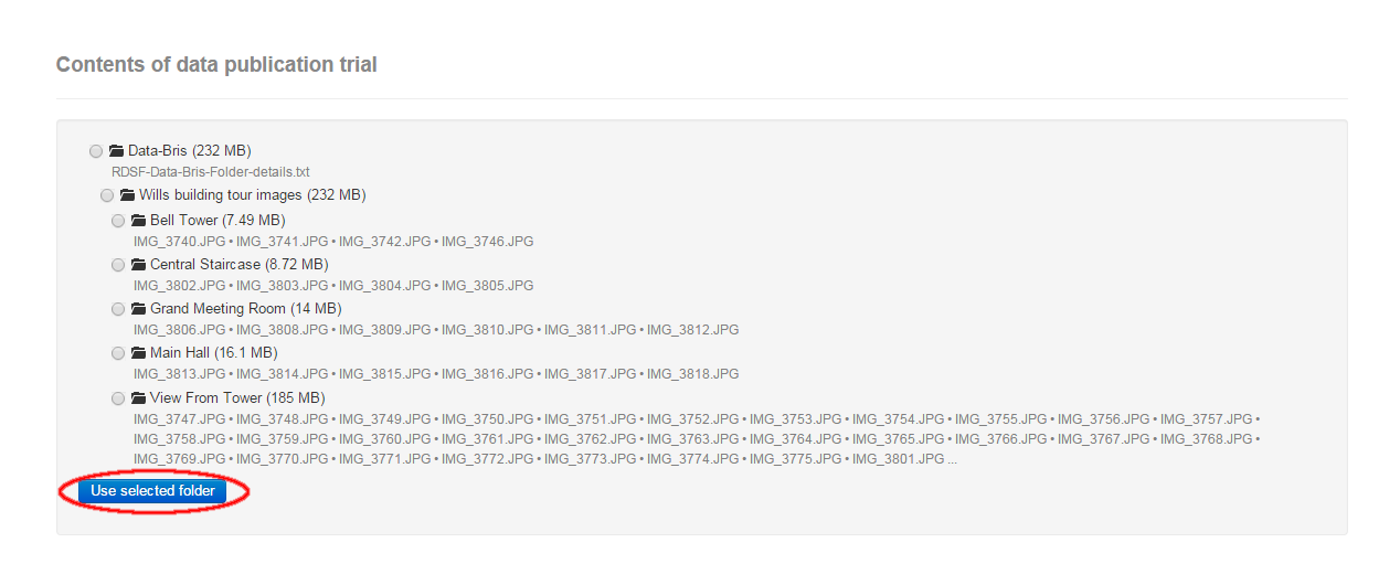 Screenshot of data selection process