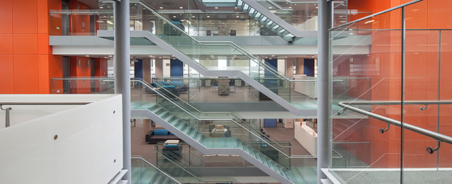 Image of a staircase in a Bristol University building.