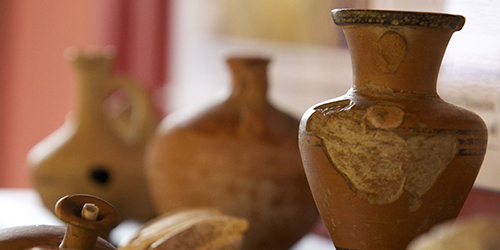 Selection of ancient clay pottery.