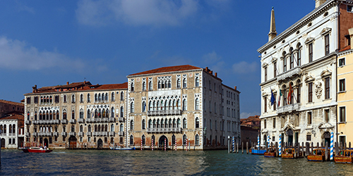 Buildings in Venice shot from the water.