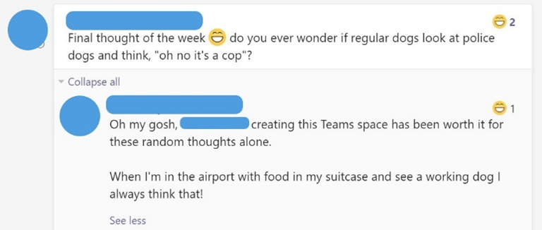 MS Teams chat where someone has posted a random thought: 