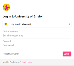 Screenshot of Padlet login options.