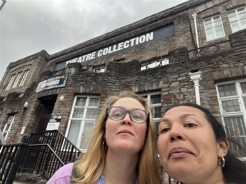 Deanna and Emma stood outside the Theatre Collection building