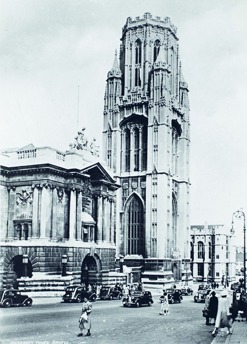 Black and white image of Wills Memorial Building in the 1900s