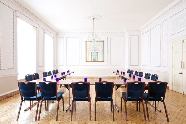 Wills Reception Room setup in a u-shape for a meeting