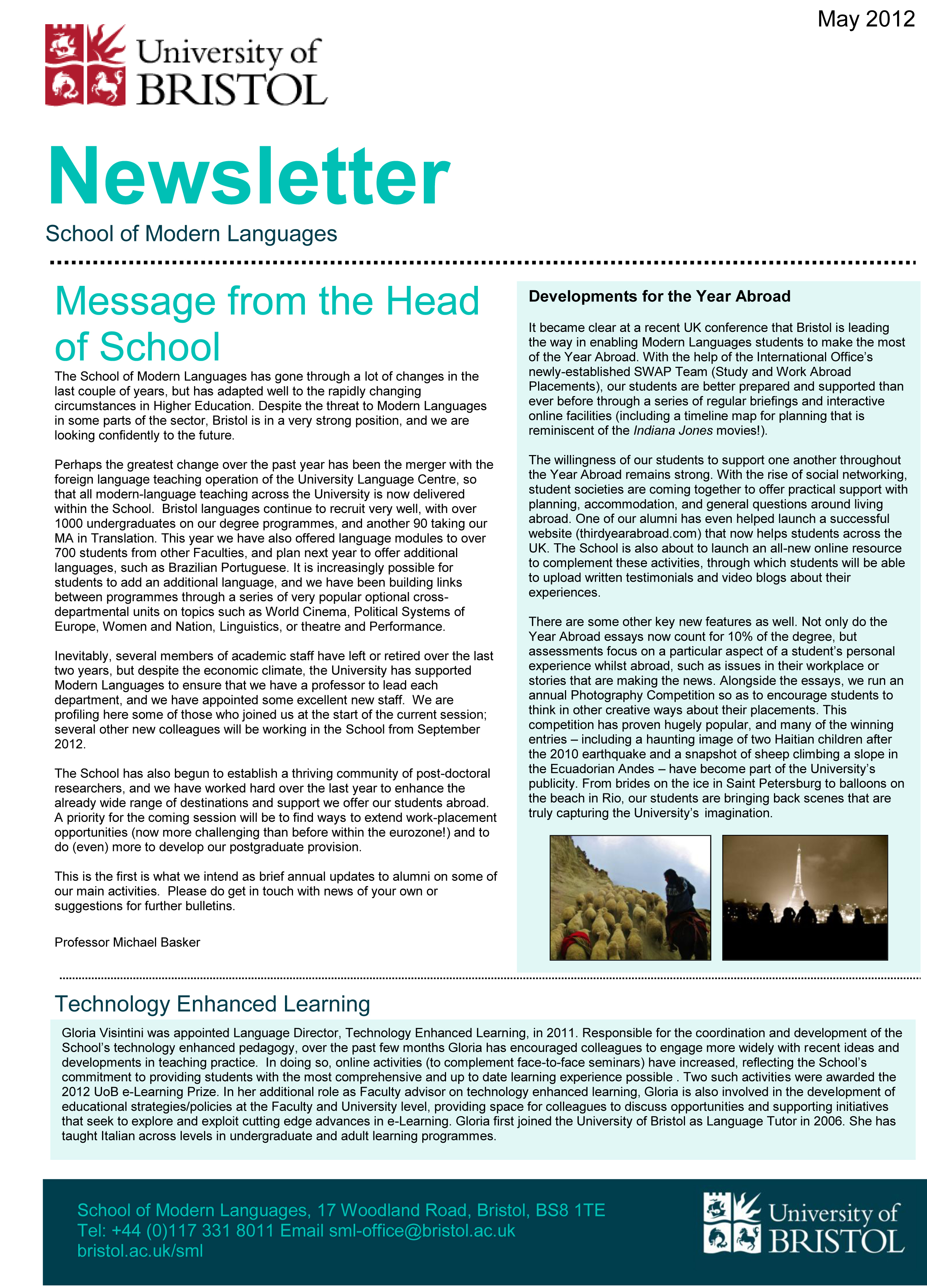 12 Newsletter May 12 School Of Modern Languages University Of Bristol